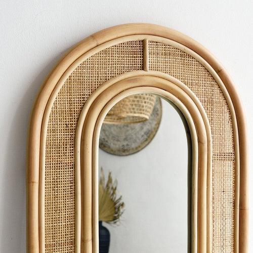 Arched Woven Mirror 700mm Wide in Natural Rattan