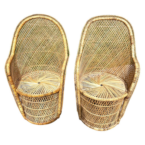 Barrel Chair with a Close Woven Back in Natural Rattan