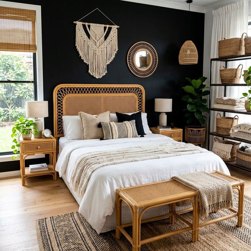 Boho Bedroom Package in Black Stained Rattan