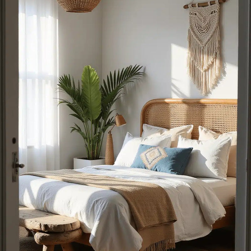 Boho Bedroom Package in Whitewashed Rattan