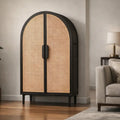 Cane Fronted Bar Cabinet with Fold Out Doors in Black Stained Rattan