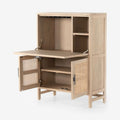 Cane Fronted Bar Cabinet with Fold Out Doors in Natural Rattan
