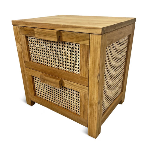 Cane Fronted Bedside Cabinet with a Door in Honey Cane and Teak