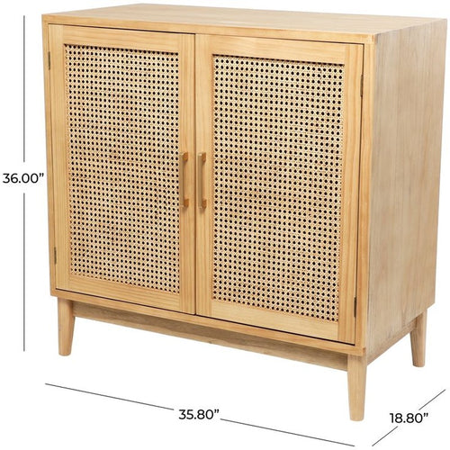Cane Fronted Cabinet 700mm with Two Doors in Honey Cane and Teak