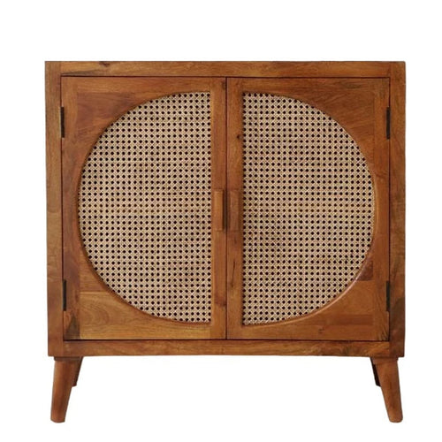 Cane Fronted Cabinet 700mm with Two Doors in Natural Rattan