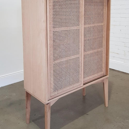Cane Fronted Drinks Cabinet 1200mm Wide in Honey Cane and Teak