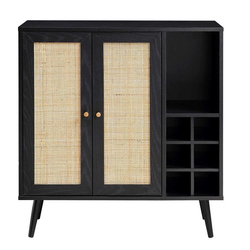 Cane Fronted Drinks Cabinet 900mm Wide in Black Stained Rattan