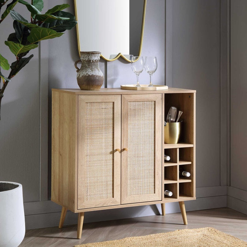 Cane Fronted Drinks Cabinet 900mm Wide in Natural Rattan