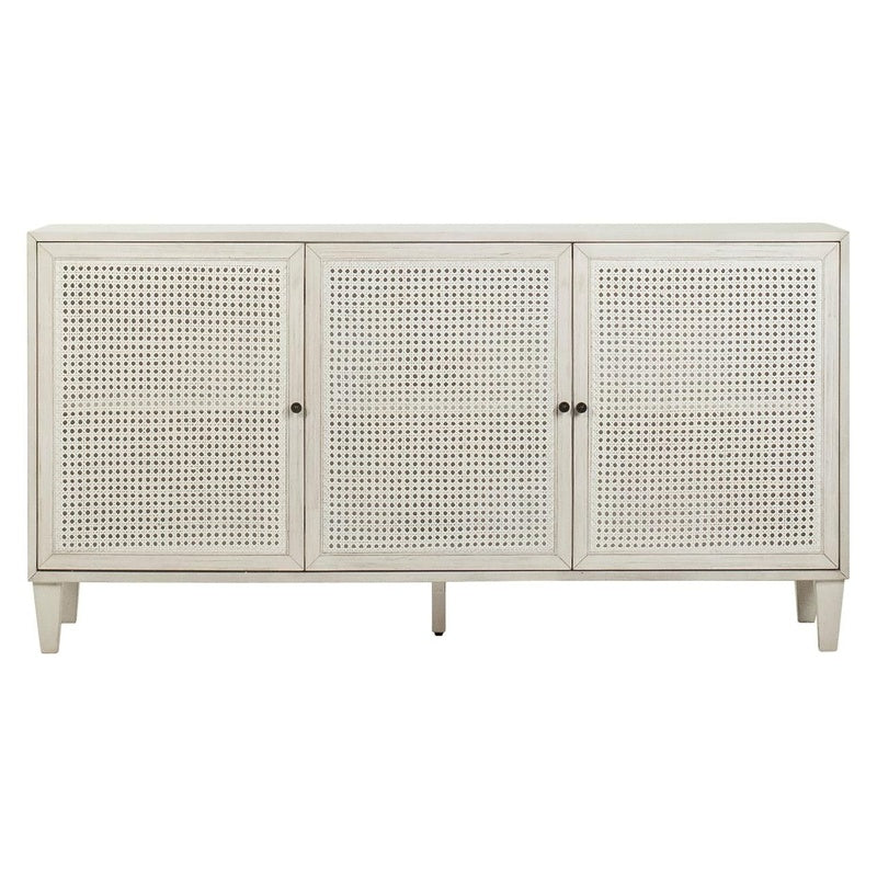 Cane Fronted Sideboard 1400mm Wide with Three Doors in Whitewashed Rattan