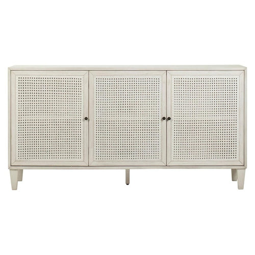 Cane Fronted Sideboard 1400mm Wide with Three Doors in Whitewashed Rattan