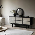 Cane Fronted Sideboard 1600mm Wide with Four Doors in Black Stained Rattan