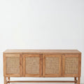 Cane Fronted Sideboard 1600mm Wide with Four Doors in Honey Cane and Teak