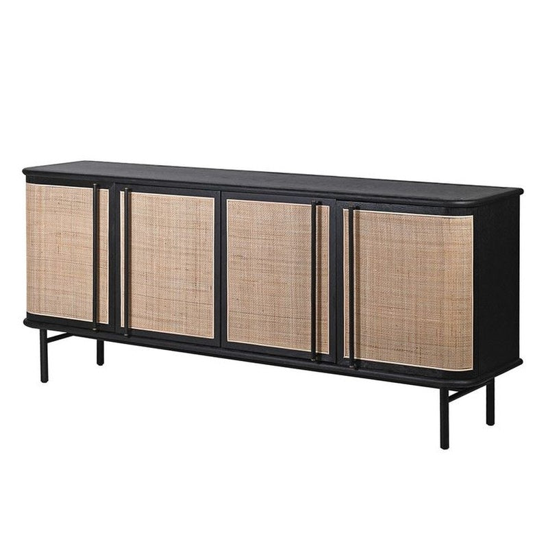Cane Fronted Sideboard 1800mm Wide with Four Doors in Black Stained Rattan