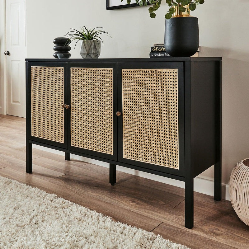 Cane Fronted Sideboard 1800mm Wide with Four Doors in Honey Cane and Teak