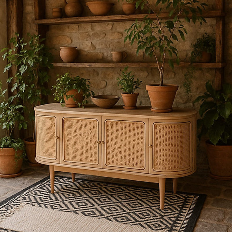 Cane Fronted Sideboard 1800mm Wide with Four Doors in Natural Rattan