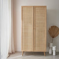 Cane Fronted Wardrobe 1200mm Wide with Two Doors in Cane and Mahogany