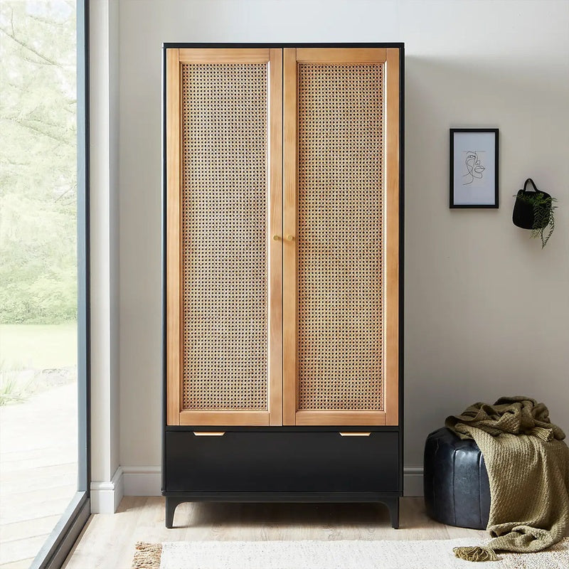 Cane Fronted Wardrobe 1200mm Wide with Two Doors in Natural Rattan