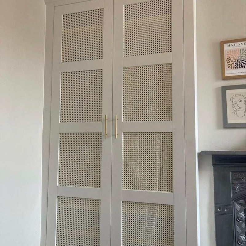 Cane Fronted Wardrobe 1200mm Wide with Two Doors in Whitewashed Rattan