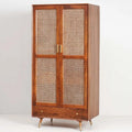 Cane Fronted Wardrobe 1600mm Wide with Two Doors in Honey Cane and Teak