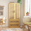Cane Fronted Wardrobe 1600mm Wide with Two Doors in Natural Rattan