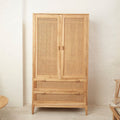 Cane Fronted Wardrobe 900mm Wide with One Doors in Honey Cane and Teak