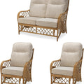 Conservatory Set Two Armchairs and a Round Coffee Table in Black Stained Rattan
