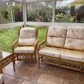 Conservatory Set Two Seat Sofa and Two Armchairs with a Coffee Table in Honey Cane and Teak