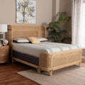 Double Curved Woven Headboard and Footboard Bed in Natural Rattan