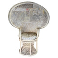 High Back Throne Chair with a Woven Crown in Whitewashed Rattan