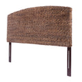King Curved Woven Headboard and Footboard Bed in Black Stained Rattan