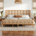 King Curved Woven Headboard and Footboard Bed in Natural Rattan