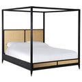 King Four Poster Bed with a Woven Canopy Frame in Black Stained Rattan