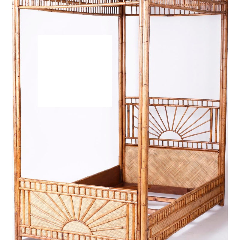 King Four Poster Bed with a Woven Canopy Frame in Natural Rattan