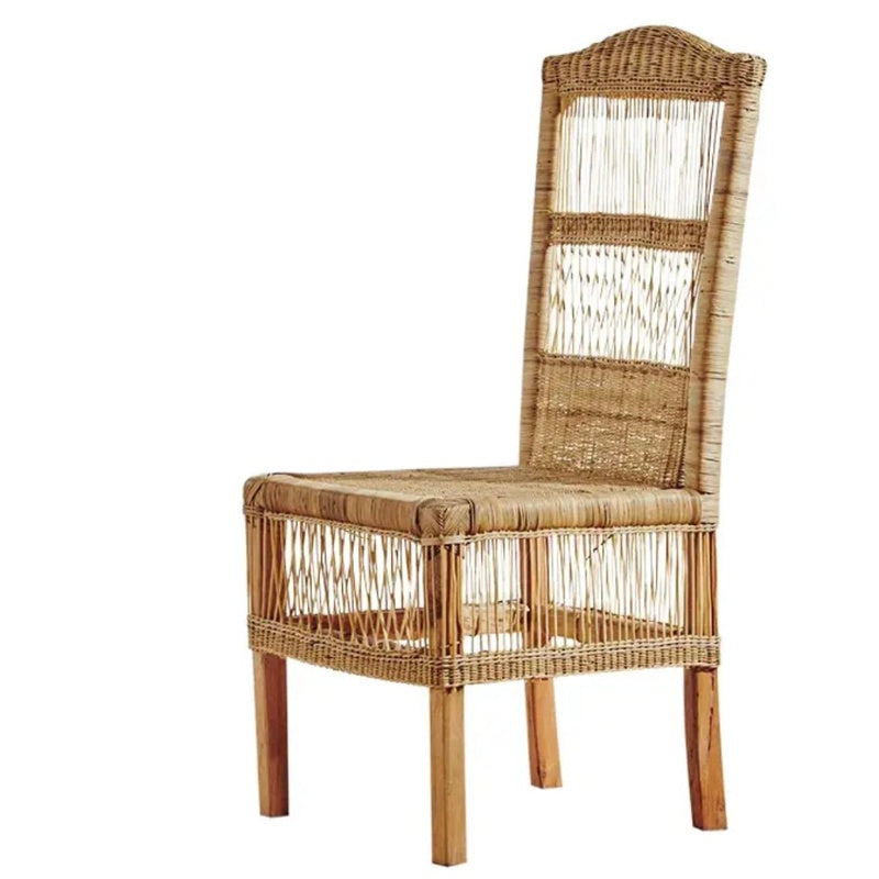 Open Weave Dining Chair with Arms in Honey Cane and Teak