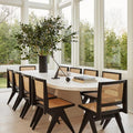 Oval Cane Topped Dining Table with Four Chairs in Black Stained Rattan