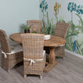 Oval Cane Topped Dining Table with Four Chairs in Natural Rattan