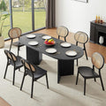 Oval Cane Topped Dining Table with Six Chairs in Black Stained Rattan