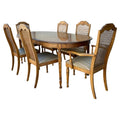 Oval Cane Topped Dining Table with Six Chairs in Cane and Mahogany
