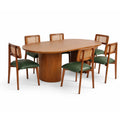 Oval Cane Topped Dining Table with Six Chairs in Honey Cane and Teak