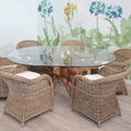 Oval Cane Topped Dining Table with Six Chairs in Kubu Grey Rattan