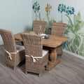 Rectangular Woven Base Dining Table with Four Chairs in Natural Rattan