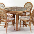 Round Cane Topped Dining Table with Four Chairs in Cane and Mahogany