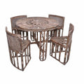 Round Cane Topped Dining Table with Four Chairs in Honey Cane and Teak