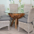Round Cane Topped Dining Table with Six Chairs in Kubu Grey Rattan