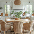 Round Cane Topped Dining Table with Six Chairs in Natural Rattan