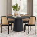Round Cane Topped Dining Table with Two Chairs in Black Stained Rattan
