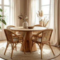 Round Cane Topped Dining Table with Two Chairs in Cane and Mahogany