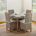 Round Cane Topped Dining Table with Two Chairs in Kubu Grey Rattan