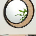 Round Woven Mirror 600mm in Black Stained Rattan