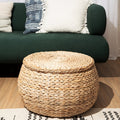 Round Woven Ottoman with a Lift Off Lid in Natural Rattan